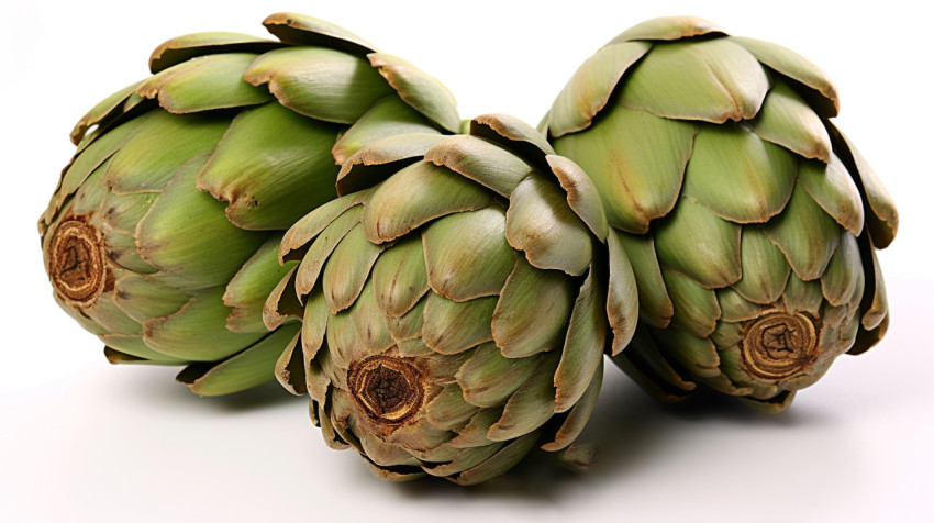 Three artichokes on a white background Three artichokes on a white background, artichoke image