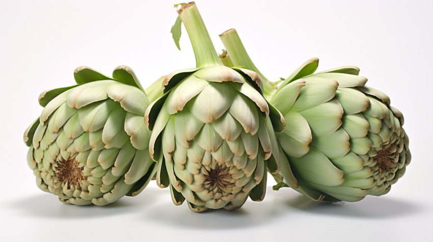 Three artichokes on white Three artichokes on white, artichoke image