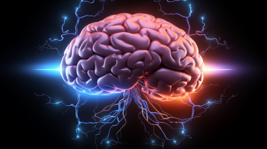A blue and purple brain on black background A blue and purple brain on black background, human brain image