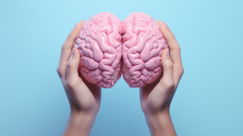 A pink version of a brain in a pair of hands A pink version of a brain in a pair of hands, human brain image