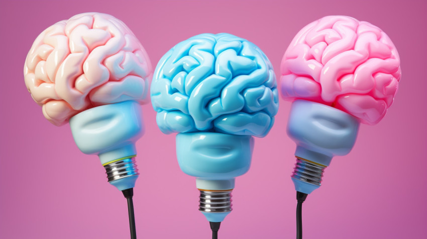 Three bright lights with a brain inside of them Three bright lights with a brain inside of them, human brain image