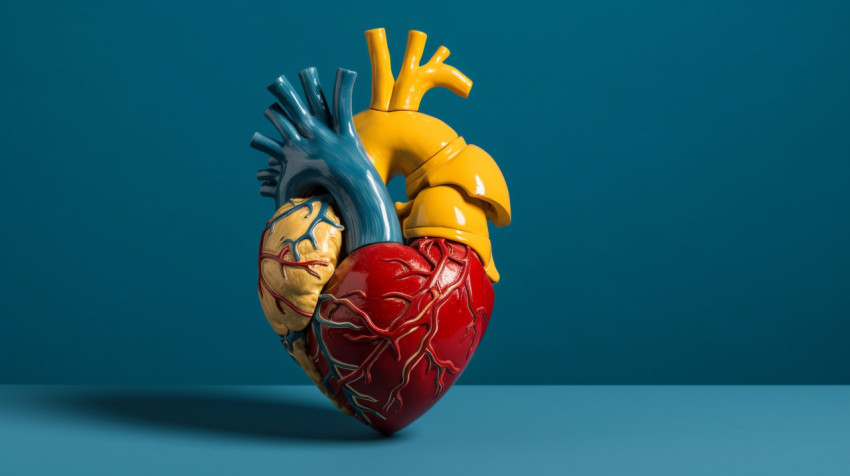A figure holding a heart model with red heart inside A figure holding a heart model with red heart inside, human heart image