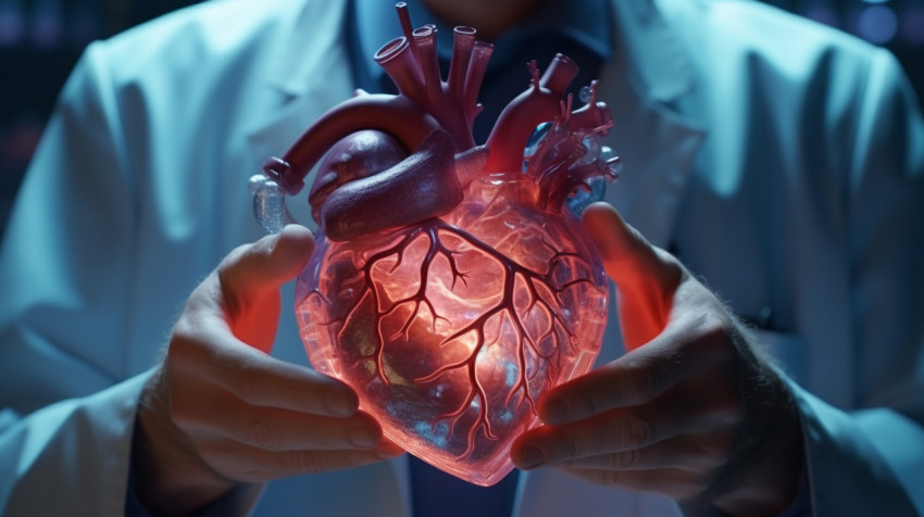 Medical professional analyzes virtual heart Medical professional analyzes virtual heart, human heart image
