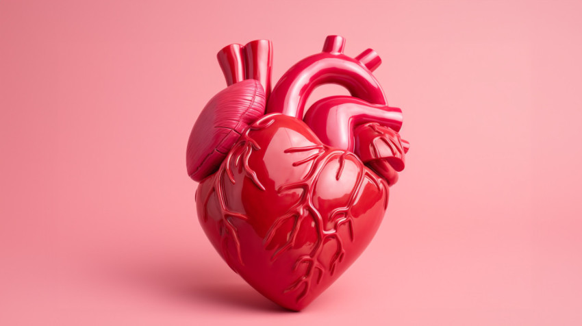 Close up of a model heart on pink with puddled Close up of a model heart on pink with puddled, human heart image
