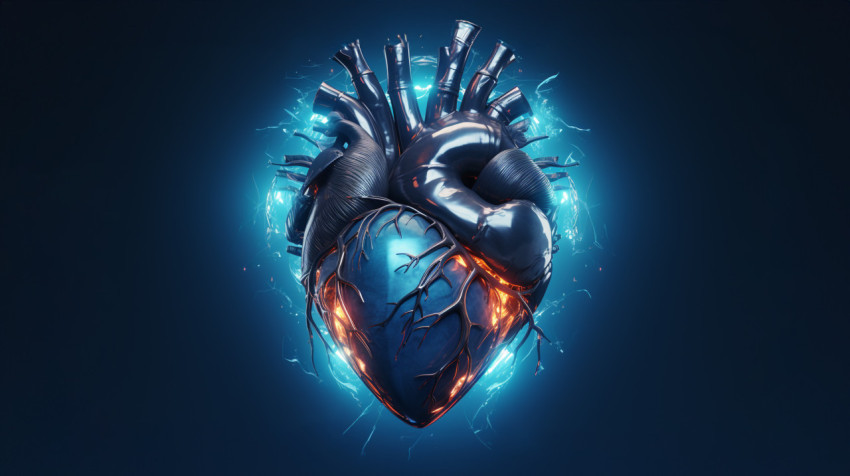A shiny heart with electric sparks and blue lights A shiny heart with electric sparks and blue lights, human heart image