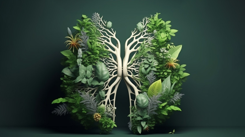 3d illustration of living lungs with leaves 3d illustration of living lungs with leaves, human lungs image