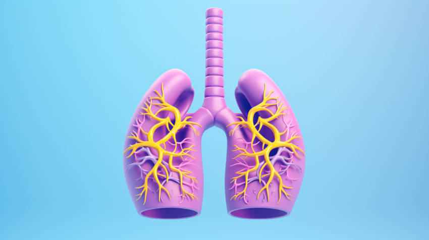 Lungs with a glass tube and a purple and blue gradient backgroun Lungs with a glass tube and a purple and blue gradient background, human lungs image