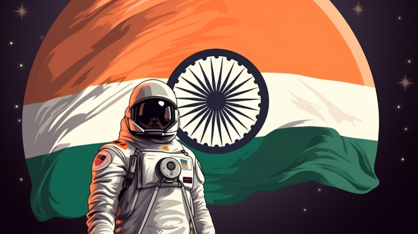 Astronaut standing with the indian flag Astronaut standing with the indian flag, chandrayaan with indian flag