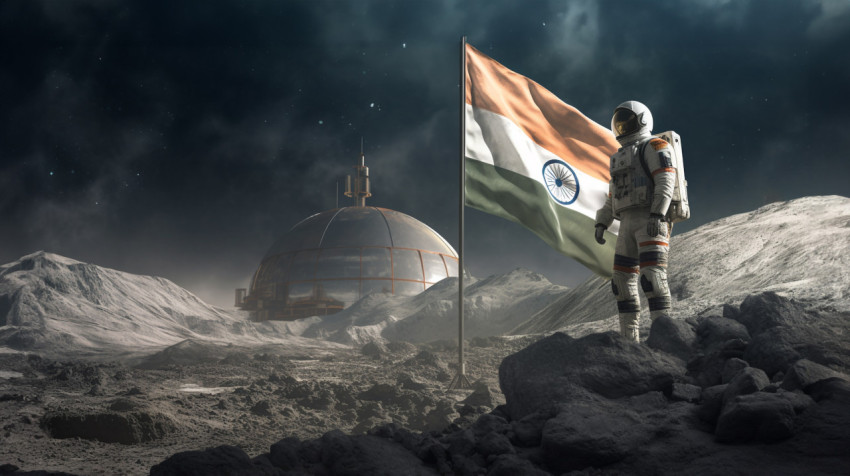 Astronaut Plant Indian Flag on Moon