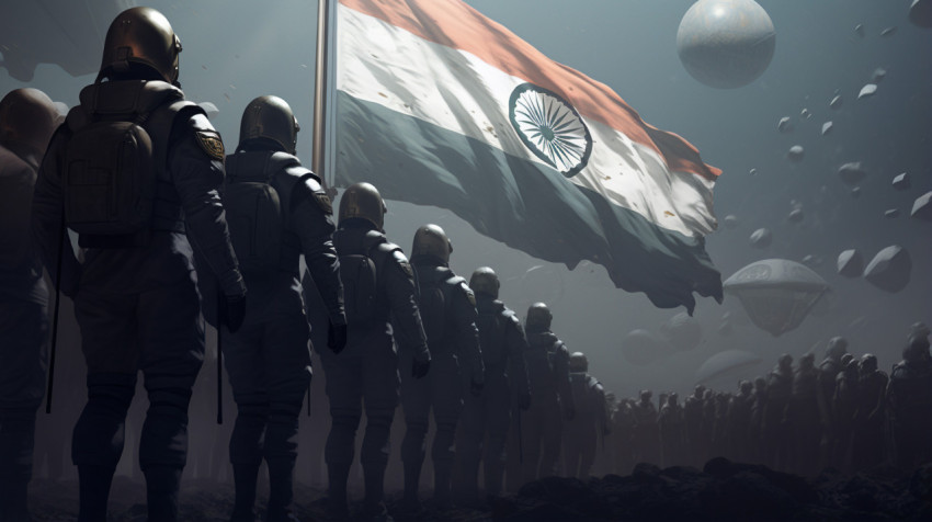 India flag on moon with astronauts in front of it India flag on moon with astronauts in front of it, chandrayaan with indian flag