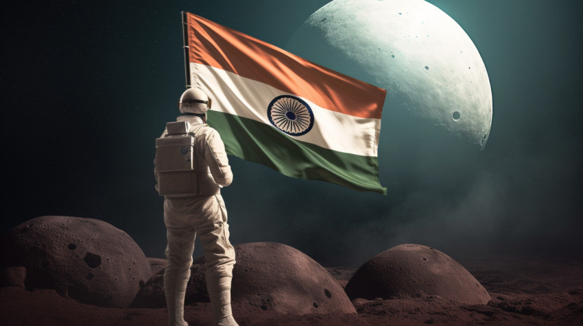 Astronaut planted indian flag on the moon Astronaut planted indian flag on the moon, chandrayaan with indian flag