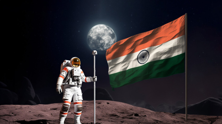 Astronaut Salutes India's Flag on the Moon