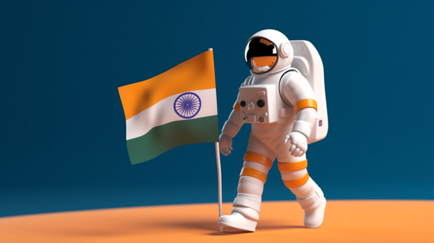 3d illustration of an astronaut walking with indias flag