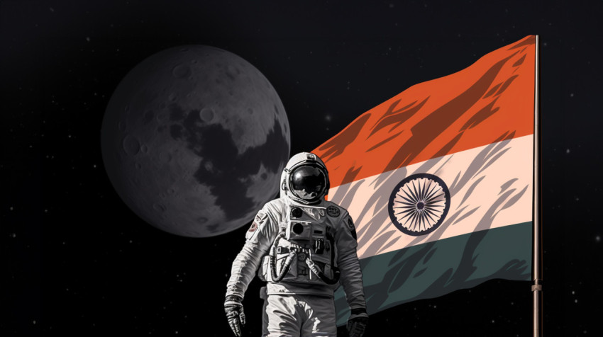 Astronaut raising indian flag on the moon Astronaut raising indian flag on the moon, chandrayaan with indian flag