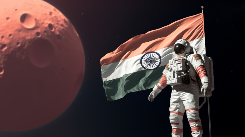 Astronaut Plants Indian Flag on Moon