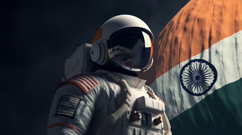 an astronaut on the moon near the indian flag