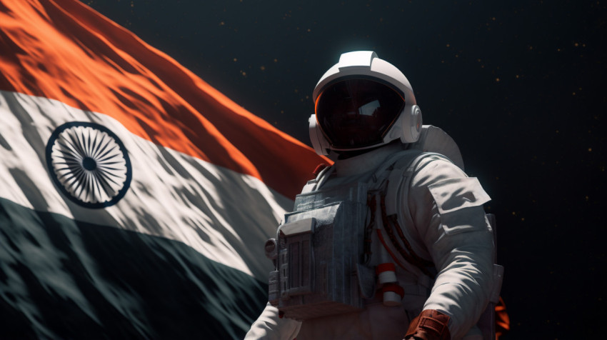 An astronaut holding a indian flag on the moon An astronaut holding a indian flag on the moon, chandrayaan with indian flag