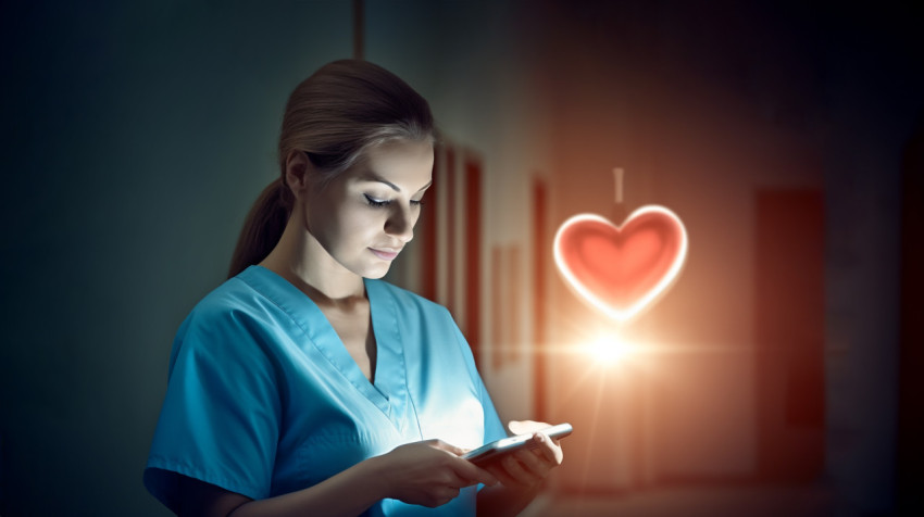 Nurse in scrubs using tablet to track patient's vitals Nurse in scrubs using tablet to track patient's vitals, medical images stock