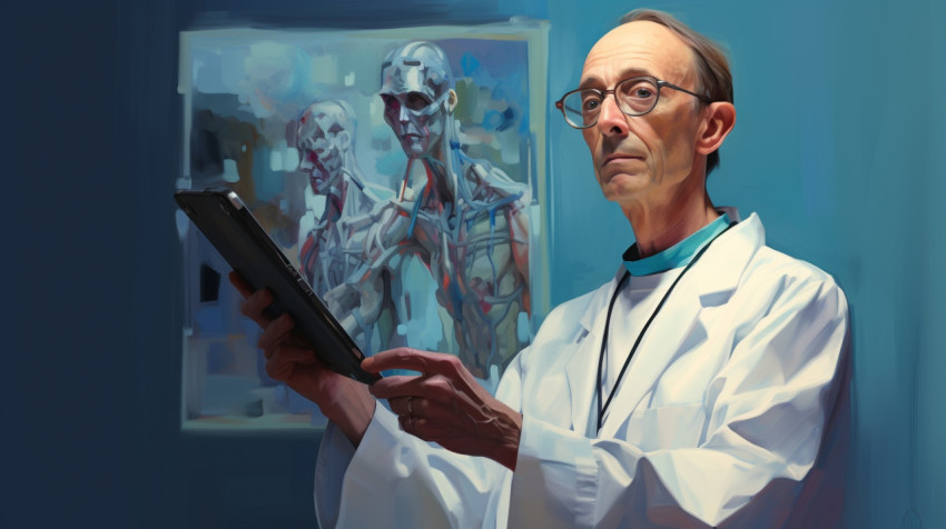Doctor using digital device Doctor using digital device, medical images stock