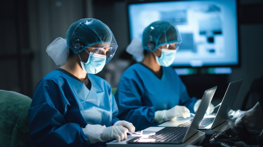 Healthcare professionals logging on Healthcare professionals logging on, medical images stock