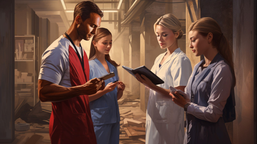Doctors and nurses review patient data Doctors and nurses review patient data, medical images stock