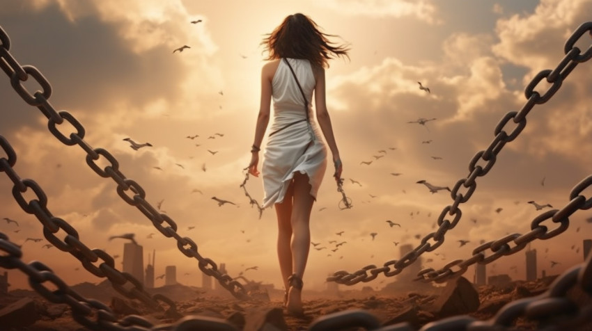a girl walking over chains a girl walking over chains