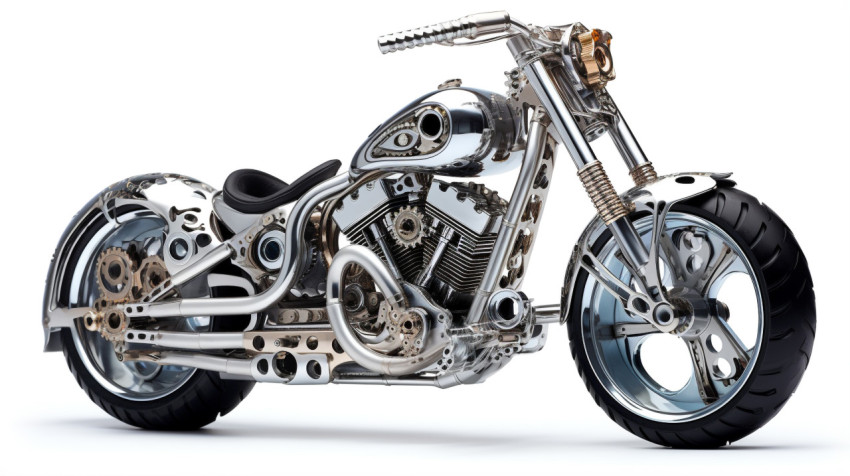 Chromed metal bike with gears Chromed metal bike with gears, found object art ideas