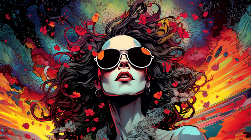 Woman with cloud head in psychedelic art Woman with cloud head in psychedelic art, funk art style