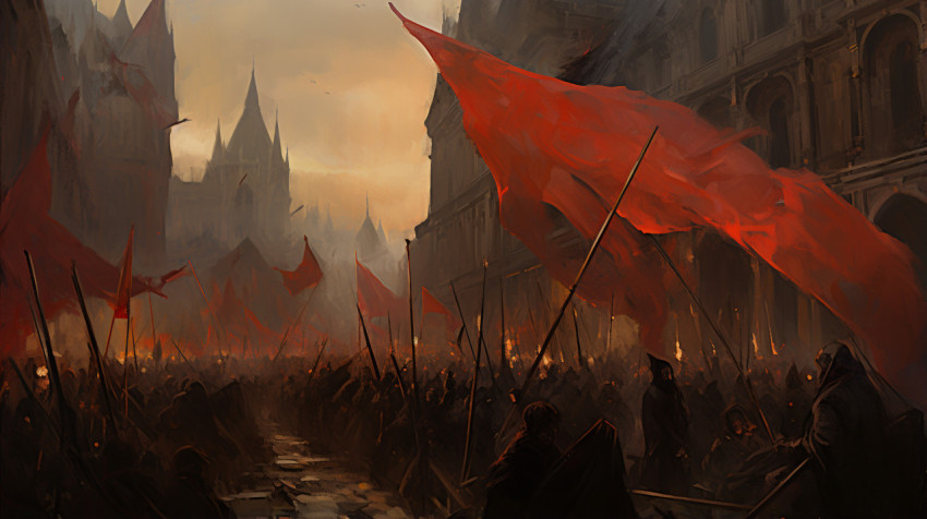 Red Flags Over the City Painting