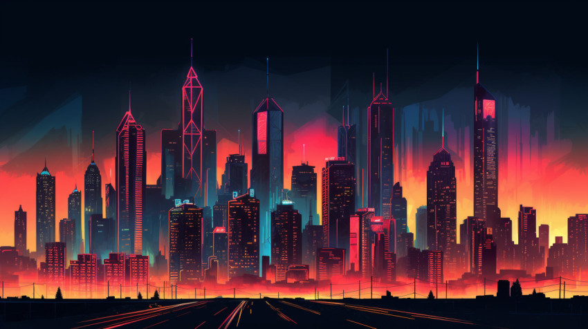 an image of a neon skyline on a background an image of a neon skyline on a background