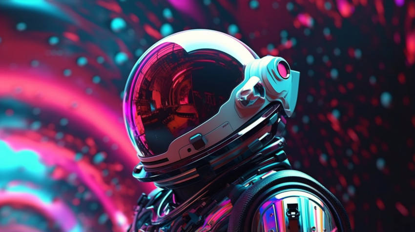 a spaceman wearing a helmet stands against a colorful background a spaceman wearing a helmet stands against a colorful background
