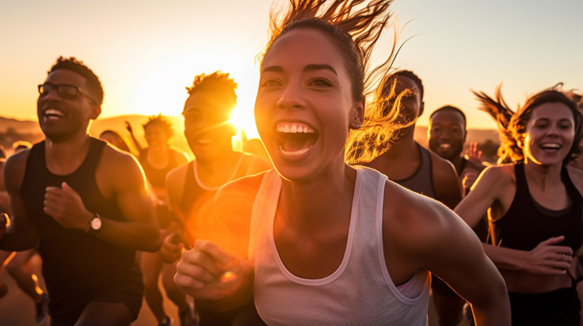 Runners cheering after finishing 5k race
