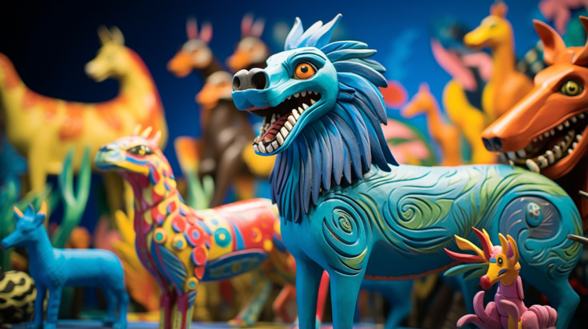 Colorful animals on display Colorful animals on display, alebrije style
