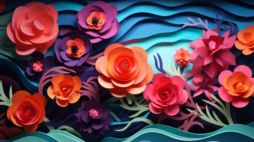 colorful paper cut out flowers are shown in the background