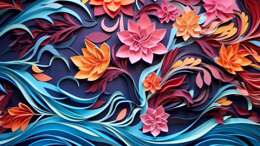 Colorful paper cut out flowers background Colorful paper cut out flowers background, arabesque style art