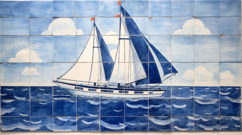 Sailboat in Blue and White Tiles