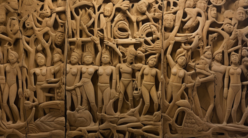 Carvings of gods and goddesses on temple wall Carvings of gods and goddesses on temple wall, bas relief art