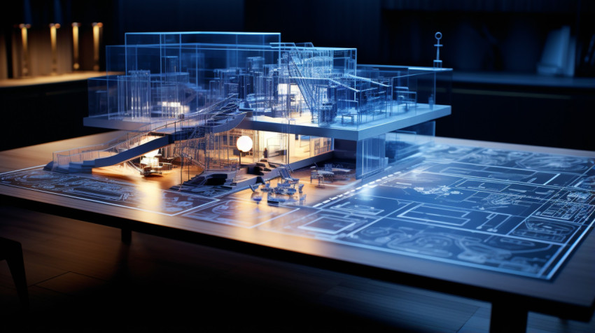 blueprints of a building on table