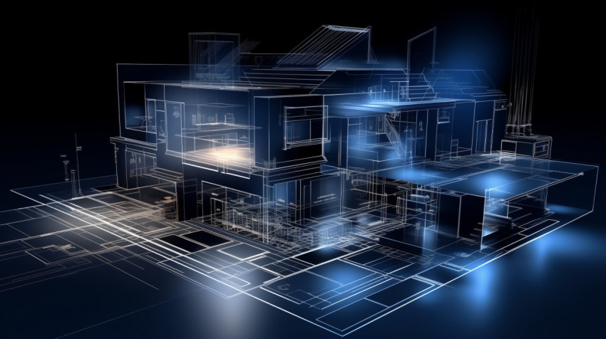 Blueprints for a modern office building Blueprints for a modern office building, blueprint style