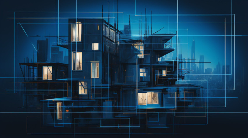 blueprint city architecture in the background
