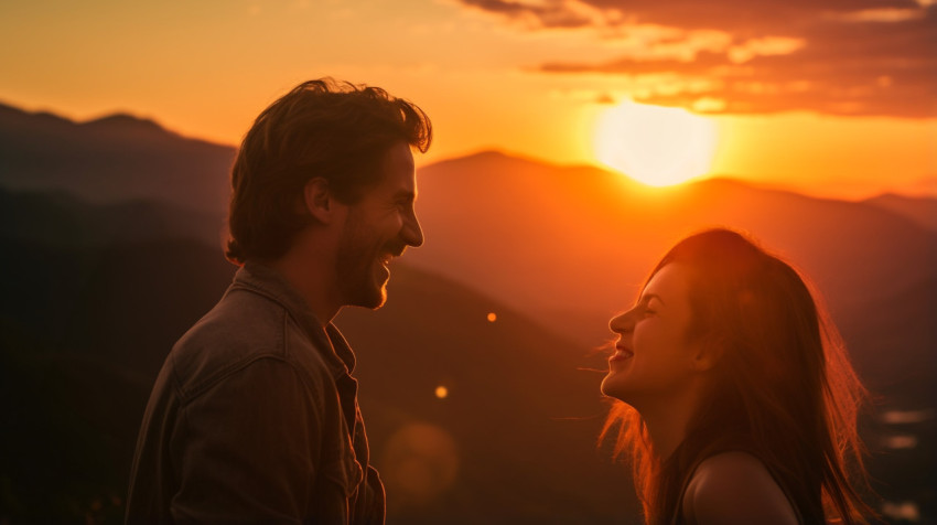 A couple laughing as they watch a sunset A couple laughing as they watch a sunset, mental health