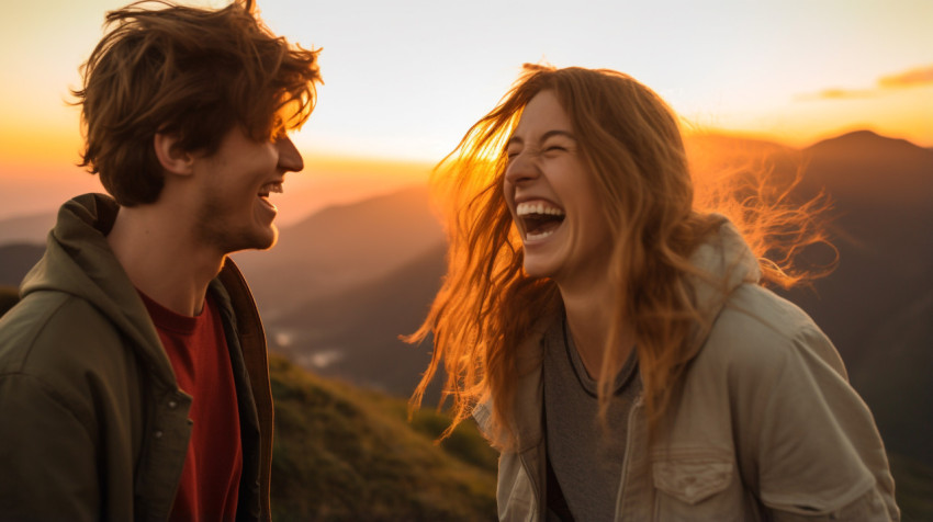Happy couple watching the sunset Happy couple watching the sunset