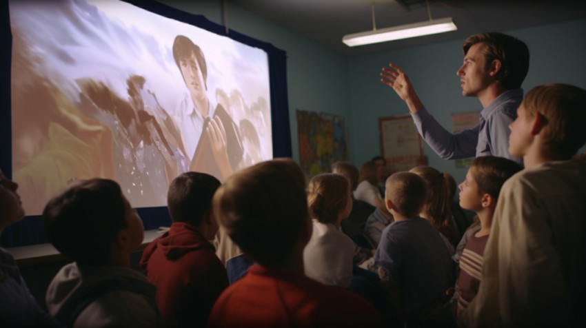 Projector to show a video to a group of students Team celebrates breakthrough discovery, education