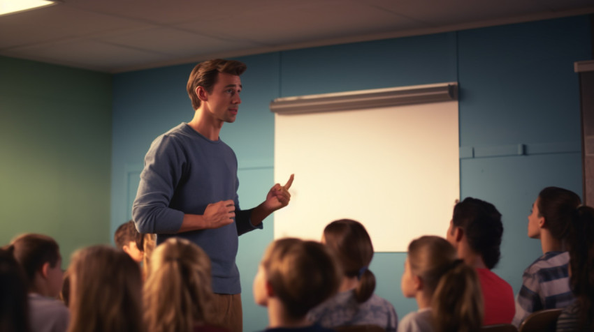 A student giving a presentation to the class A student giving a presentation to the class, education