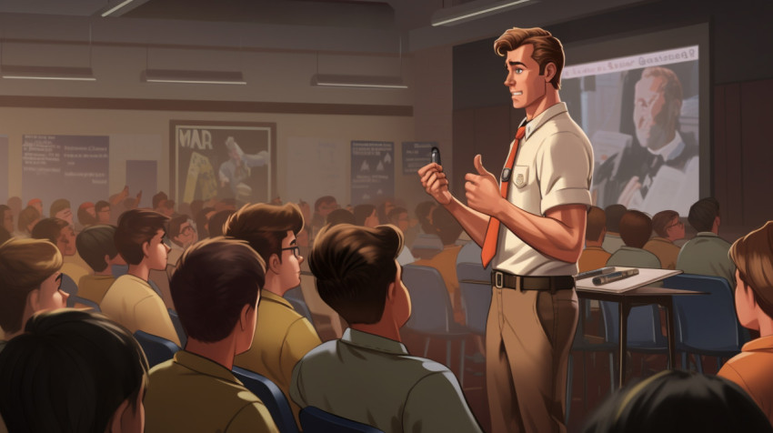 Student gives presentation to class Student gives presentation to class, education