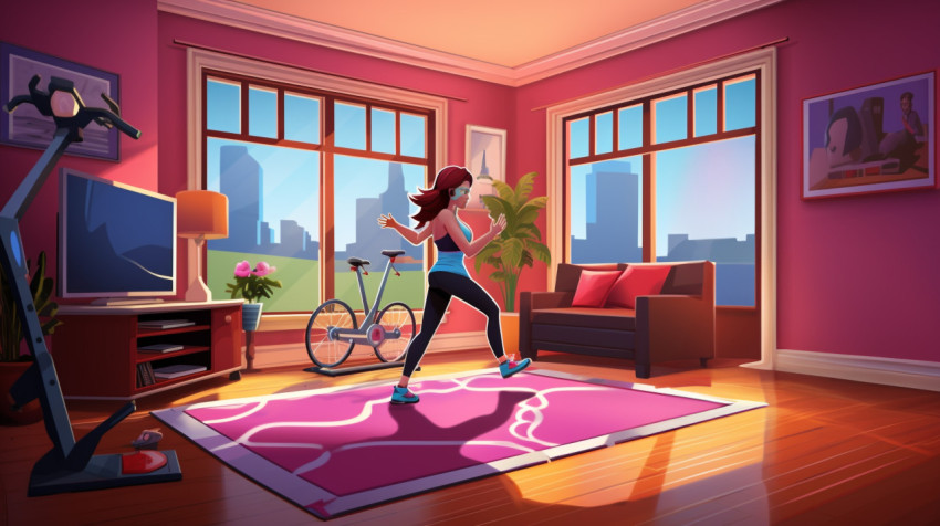 a woman doing a high-intensity interval training workout in her a woman doing a high-intensity interval training workout in her