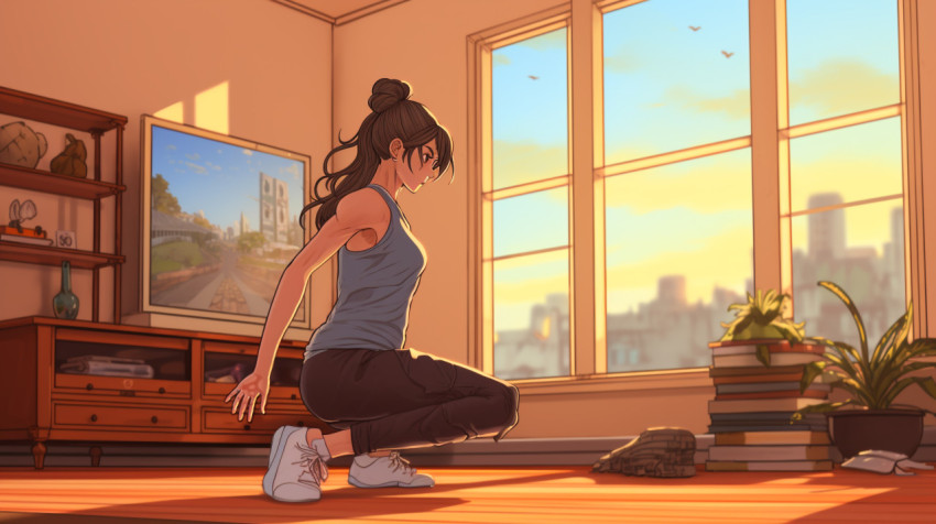 Fit woman sweating during HIIT session Fit woman sweating during HIIT session