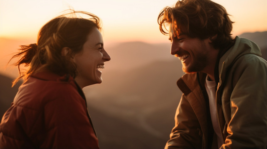 Couple laughing at sunset Couple laughing at sunset, mental health