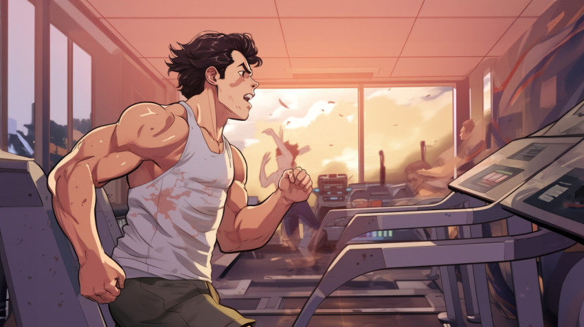 Man running on treadmill to lose weight Man running on treadmill to lose weight