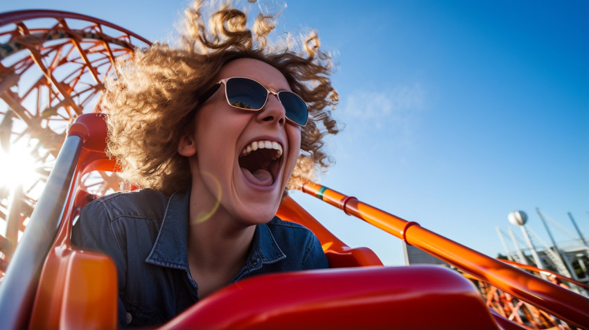 Person enjoys roller coaster ride Person enjoys roller coaster ride
